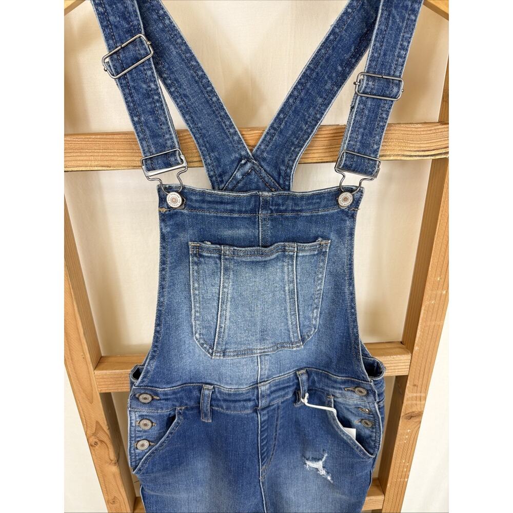 NWT KanCan Blue Distressed Pockets Adjustable Straps Denim Overalls #1427 SZ SM. - Picture 2 of 12